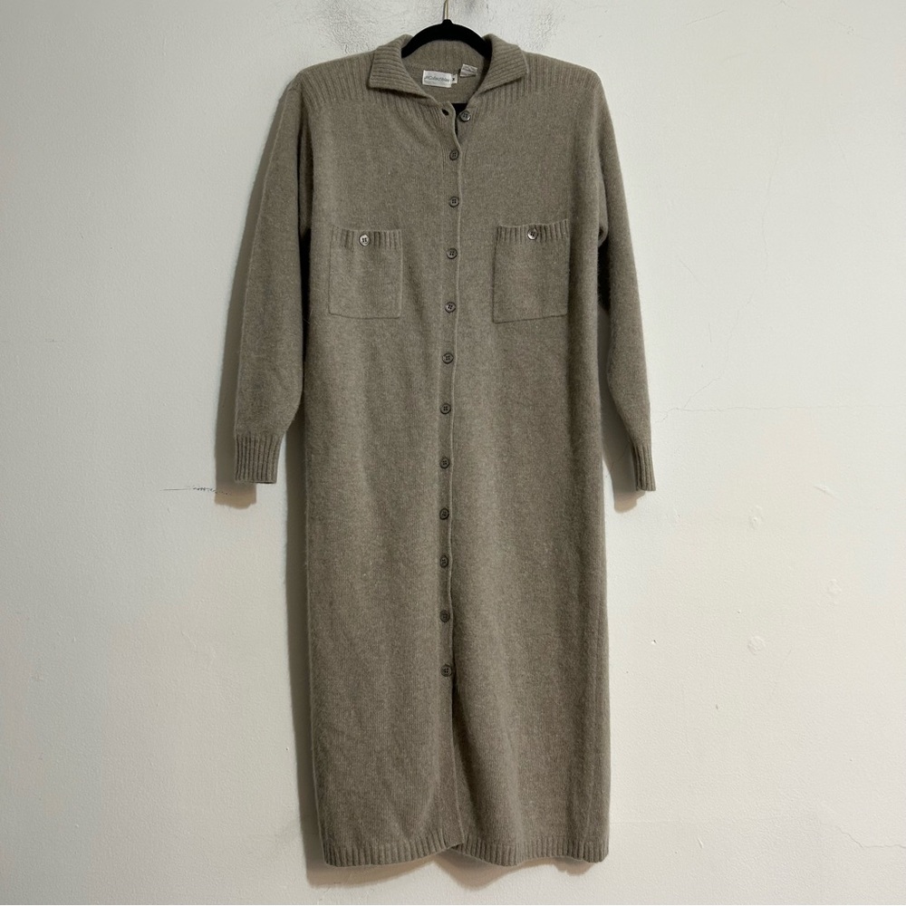 Vintage J.H. Collectibles Lambswool Angora Button Down Sweater Dress Neutral